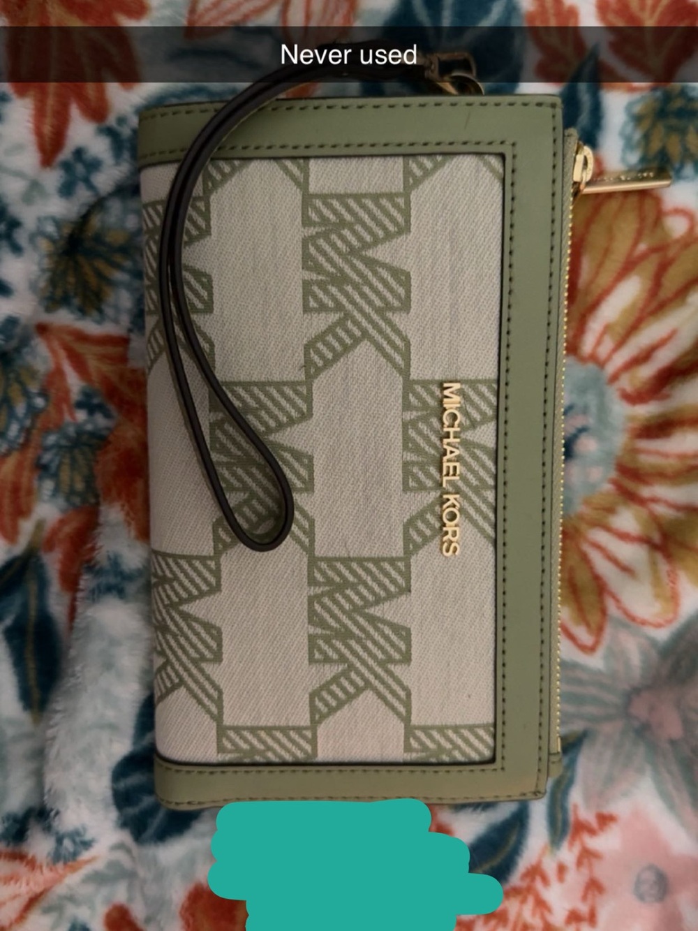 Michael Kors Sage Green Logo Wristlet Clutch